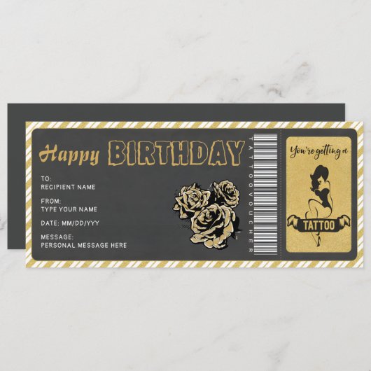 Persoonlijk Tattoo cadeaubon Ticket Kaart (Voorkant / Achterkant)
