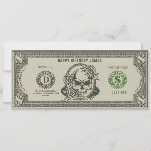 Persoonlijk Tattoo Ticket Cadeaubon Kaart (Voorkant)