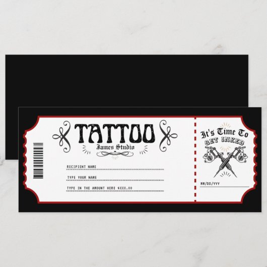 Persoonlijk Tattoo Voucher Certificaat Ticket Cade Kaart (Voorkant / Achterkant)