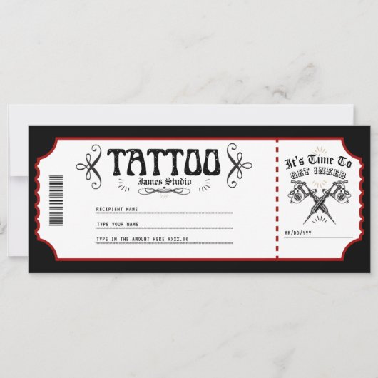 Persoonlijk Tattoo Voucher Certificaat Ticket Cade Kaart (Voorkant)