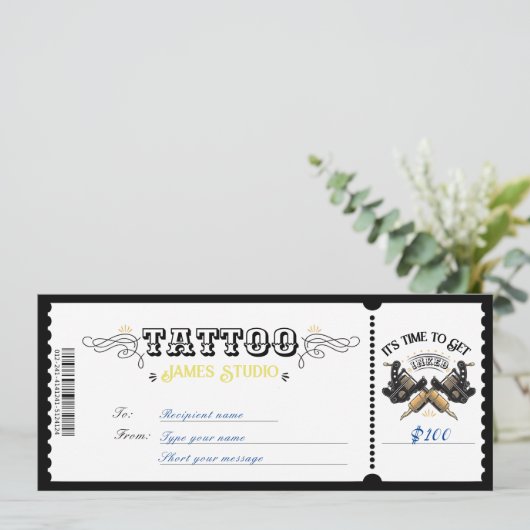 Persoonlijk Tattoo Voucher Certificaat Ticket Cade Kaart (Staand voorkant)