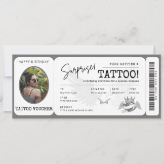 Persoonlijk Tattoo voucher ticket met foto Kaart