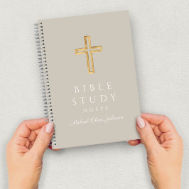 Persoonlijk taupe beige religieus kruis notitieboek