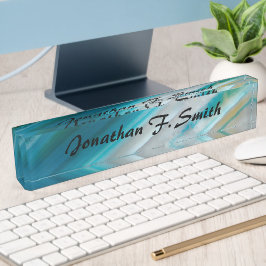 Persoonlijk Teal Blue Banded Agate Patroon Naambordje