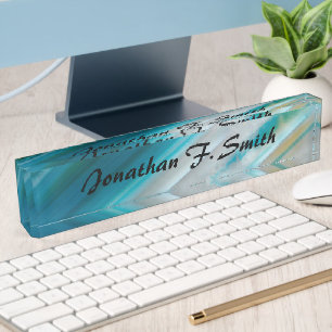 Persoonlijk Teal Blue Banded Agate Patroon Naambordje