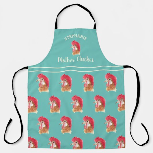 Persoonlijk Teal Moeder Clucker Kippenpatroon Schort (Voorkant)
