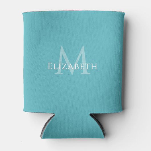 Persoonlijk Teal Monogram Vrouwelijk Elegant Blikjeskoeler (Voorkant)