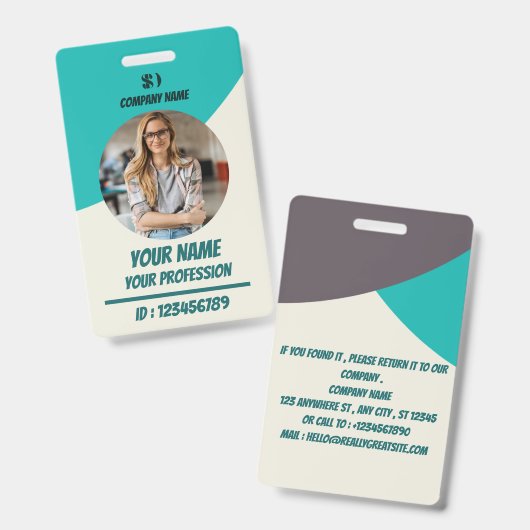 Persoonlijk Teal Personeels-ID-badge Badge (Voor- en achterkant)