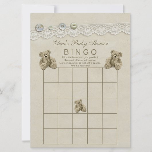 Persoonlijk Teddy Baby shower Bingo Kaart (Voorkant)