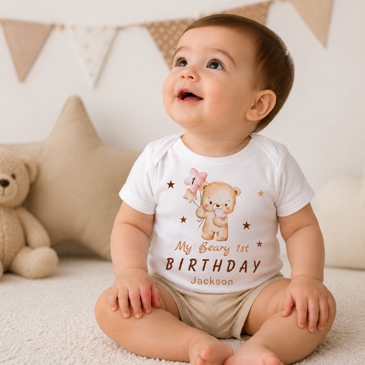 Persoonlijk teddybeer 1e verjaardagsshirt