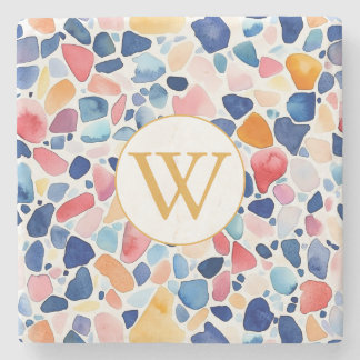 Persoonlijk Terrazzo Monogram - Kleurig Stenen Onderzetter