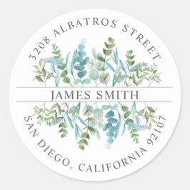 Persoonlijk terugkeeradres I Eucalyptus Motif Ronde Sticker