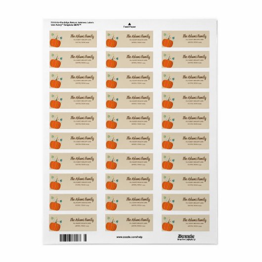 Persoonlijk Thanksgiving Pumpkin-feestlabel Etiket (Full Sheet)
