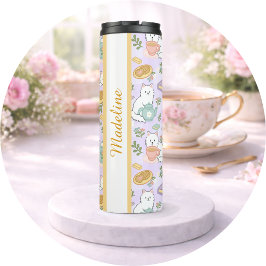 Persoonlijk Theeboek Kat Meisje Schattig Pastel Pa Thermosbeker