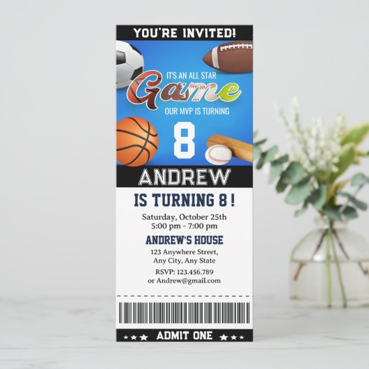 Persoonlijk thema All Star Sports Ticket Verjaarda Kaart (Staand voorkant)