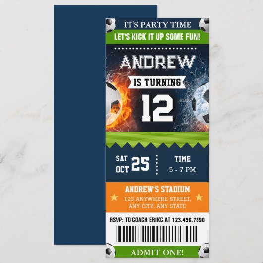 Persoonlijk Ticket Voetbal Verjaardag Uitnodiging (Voorkant / Achterkant)