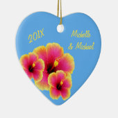 Persoonlijk Tropisch Blauwhuwelijk Hibiscus Keramisch Ornament (Rechts)