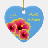 Persoonlijk Tropisch Blauwhuwelijk Hibiscus Keramisch Ornament (Achterkant)