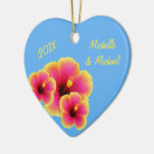 Persoonlijk Tropisch Blauwhuwelijk Hibiscus Keramisch Ornament (Links)