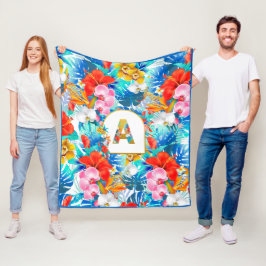 Persoonlijk tropisch bloemenmonogram BEWERK INITIA Fleece Deken
