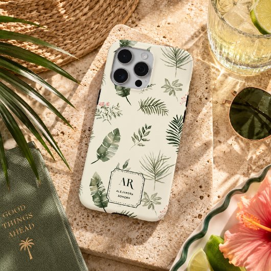 Persoonlijk tropisch botanisch monogram Case-Mate iPhone case