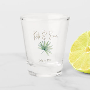 Persoonlijk tropisch groen huwelijksgeschenk shot glas