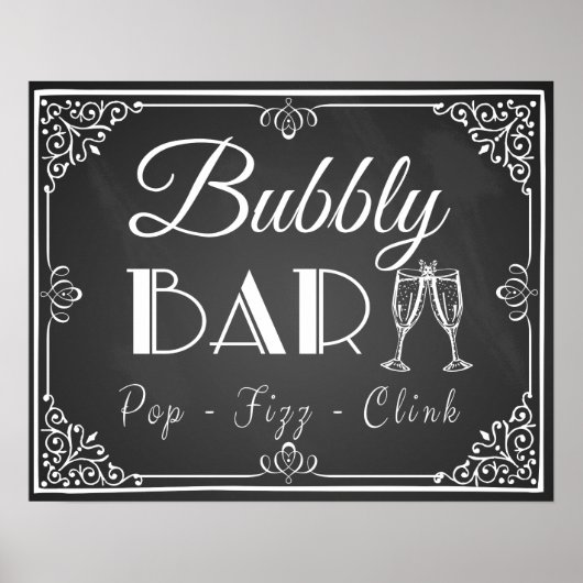 Persoonlijk trouwbord "Bubbly Bar" krijtbord Poster (Voorkant)