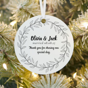 Persoonlijk trouwcadeau metalen ornament