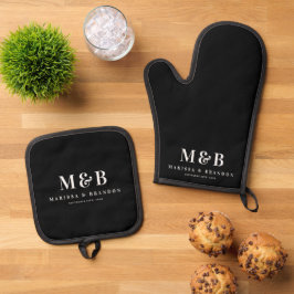 Persoonlijk Trouwe Monogram Initiaal Zwart Ovenwant & Pannenlap Set