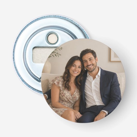 Persoonlijk trouwfeest foto favoriet  button flesopener (Voorkant)