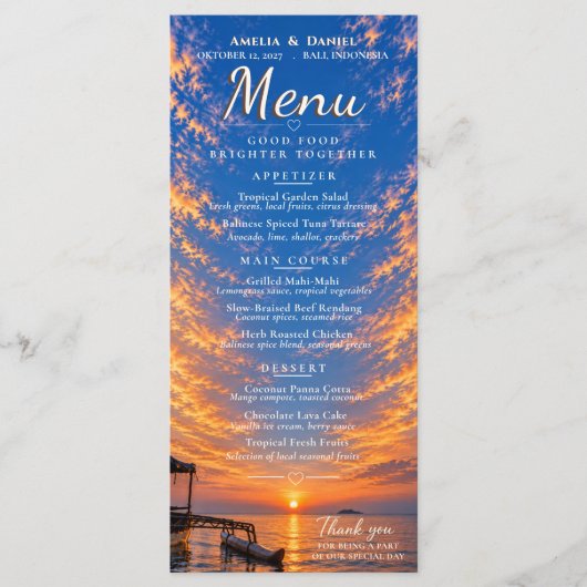 Persoonlijk Trouwmenu bij Zonsondergang Menu (Voorkant)