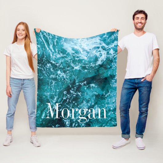 Persoonlijk Turkoois Zee Golf Monogram Fleece Deken (In situ)