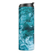 Persoonlijk Turkoois Zee Golf Monogram Thermosbeker (Gedraaid links)