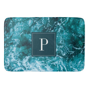 Persoonlijk Turkoois Zeegolven Monogram Badmat