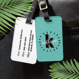 Persoonlijk Turquoise Blauw Monogram Bagagelabel