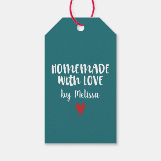 Persoonlijk Turquoise Met Liefde Gemaakt Hart Cadeaulabel (Voorkant)