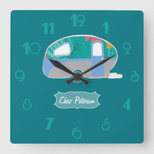 Persoonlijk Turquoise Retro Vintage Caravan Design Vierkante Klok