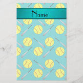 Persoonlijk turquoise softball-patroon briefpapier (Voorkant)