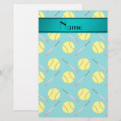 Persoonlijk turquoise softball-patroon briefpapier (Voorkant / Achterkant)