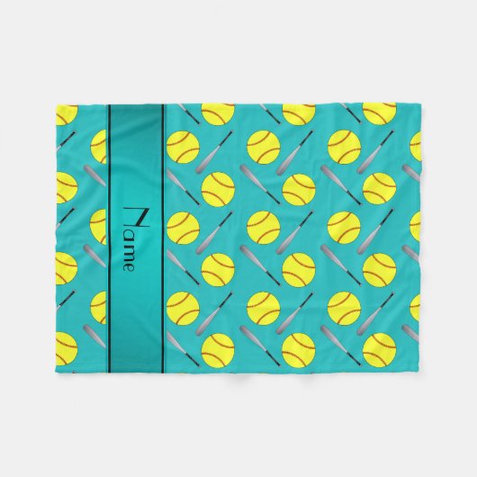 Persoonlijk turquoise softball-patroon fleece deken (Voorkant (Horizontaal))