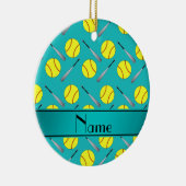 Persoonlijk turquoise softball-patroon keramisch ornament (Rechts)
