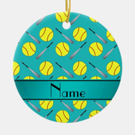 Persoonlijk turquoise softball-patroon keramisch ornament (Voorkant)
