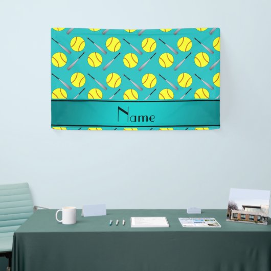 Persoonlijk turquoise softball-patroon spandoek (Beurs)