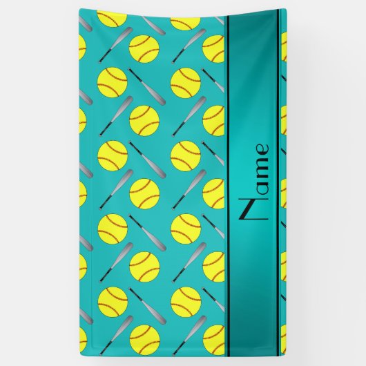 Persoonlijk turquoise softball-patroon spandoek (Verticaal)