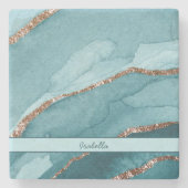 Persoonlijk Turquoise Teal Goud Marmer Agaat Stenen Onderzetter (Voorkant)