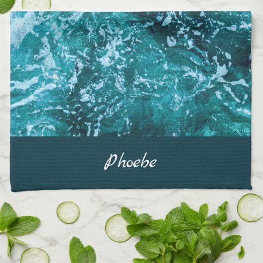 Persoonlijk Turquoise-Zee en Waves Housewarming Theedoek (Gevouwen)