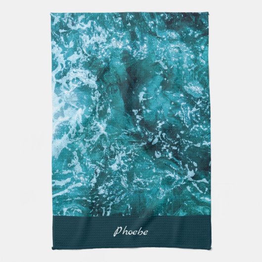 Persoonlijk Turquoise-Zee en Waves Housewarming Theedoek (Verticaal)