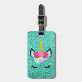 Persoonlijk Unicorn Blauwgroen Glitter Bagagelabel (Voorkant verticaal)