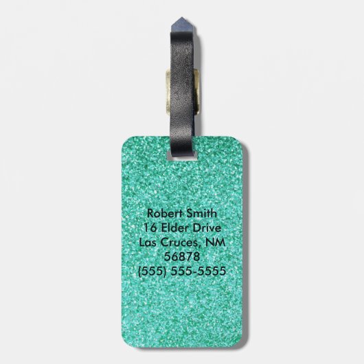 Persoonlijk Unicorn Blauwgroen Glitter Bagagelabel (Achterkant verticaal)