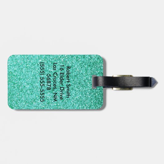 Persoonlijk Unicorn Blauwgroen Glitter Bagagelabel (Achterkant horizontaal)